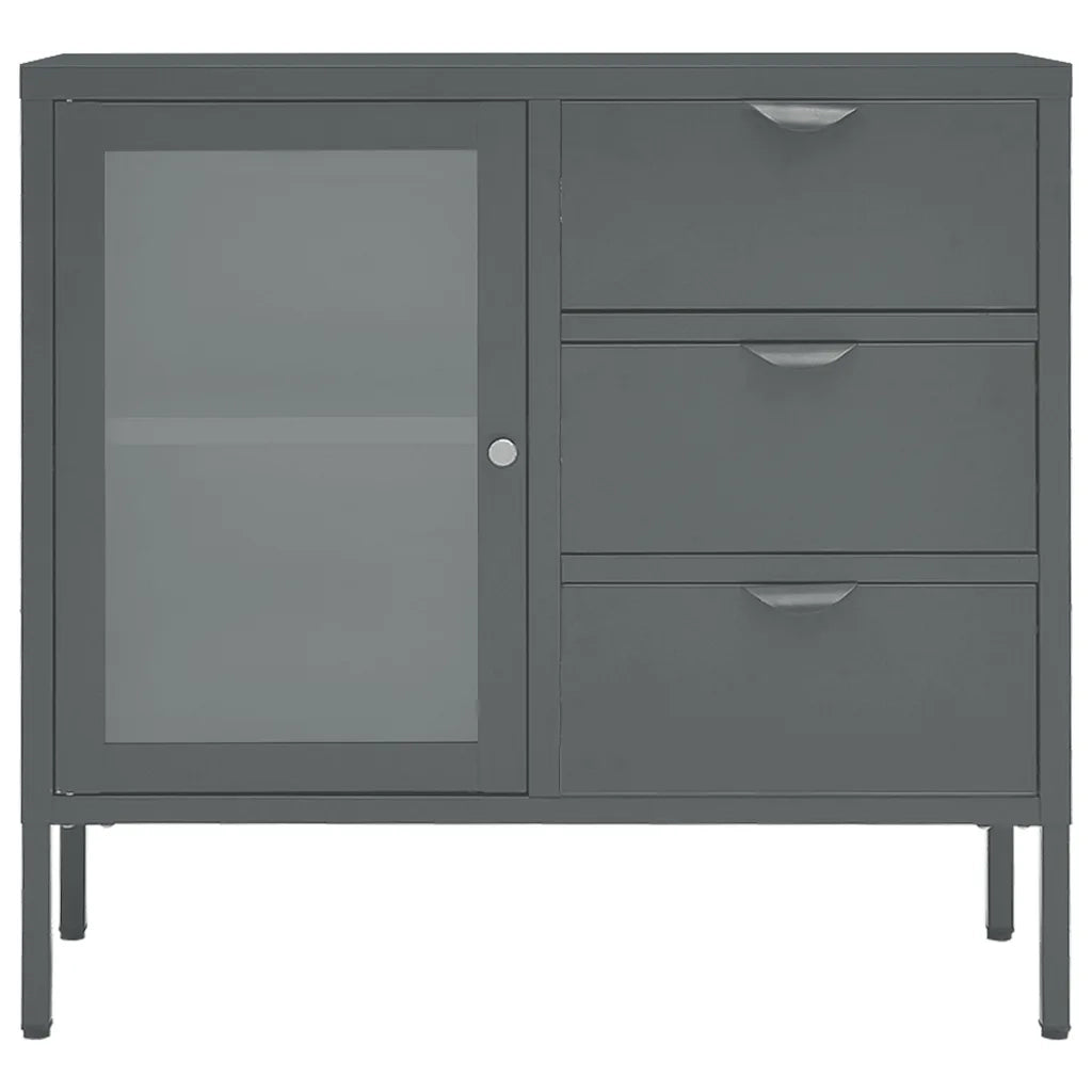 Credenza Antracite 75x35x70 cm in Acciaio e Vetro Temperato 336075