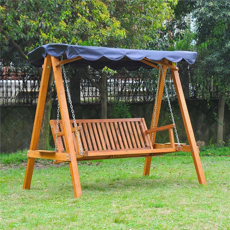DONDOLO DA GIARDINO 3 POSTI CON BALDACCHINO IN LEGNO 200 X 130 X 185 CM