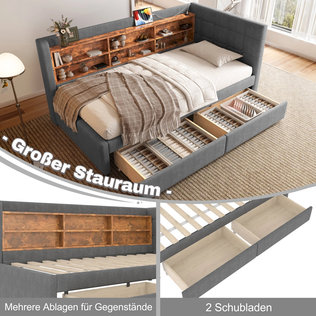 Daybett con funzione divano letto in lino grigio 90x200 cm