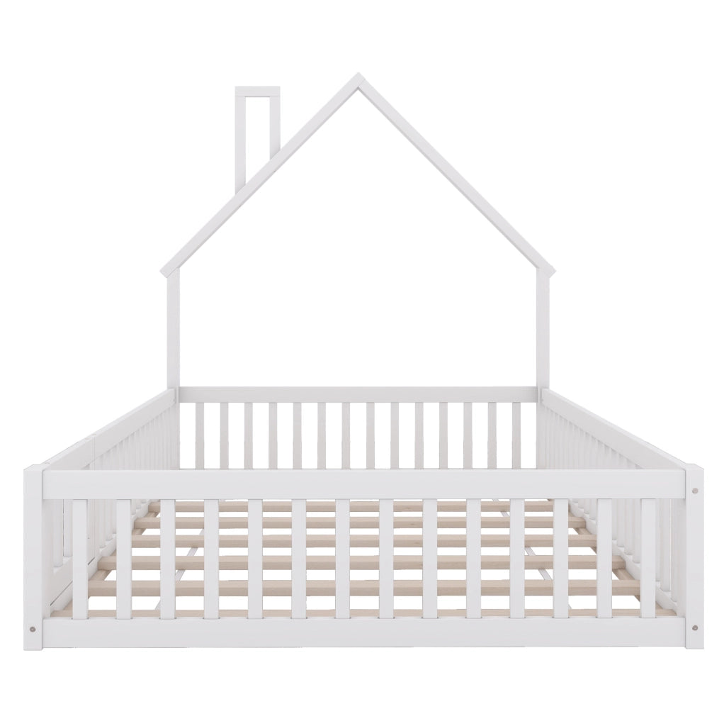Letto per bambini 140x200 cm con camino e protezione, bianco