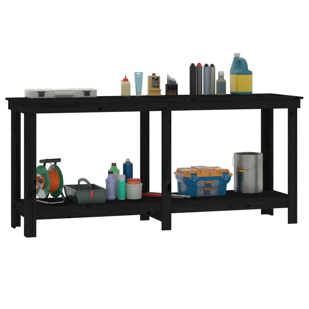 Banco da Lavoro Nero 180x50x80 cm in Legno Massello di Pino 822515