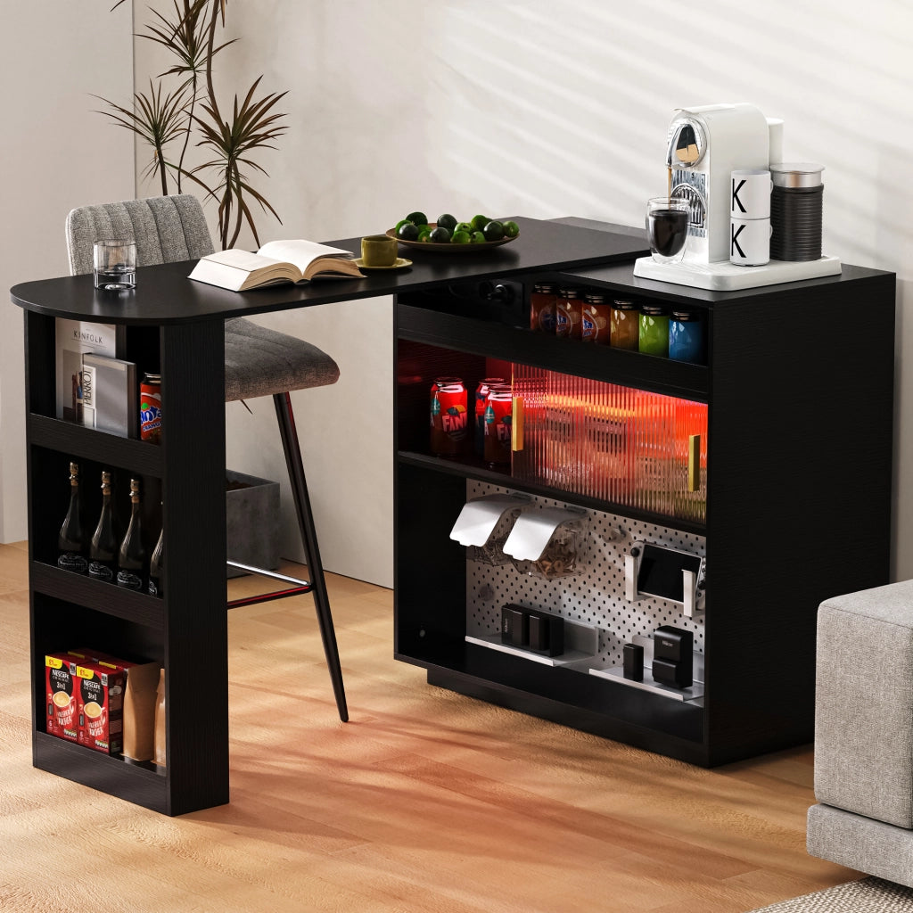 Tavolo Bar Allungabile con Sideboard ¨C MINIMAL ¨C Nero, LED, Rotante 360¡ã