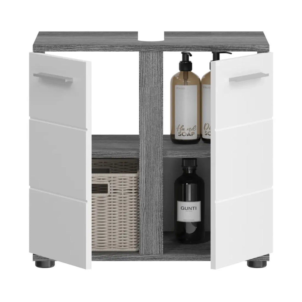 Mobile sottolavabo WILLIAM – Grigio scuro e bianco – 57x60x34 cm – 2 porte