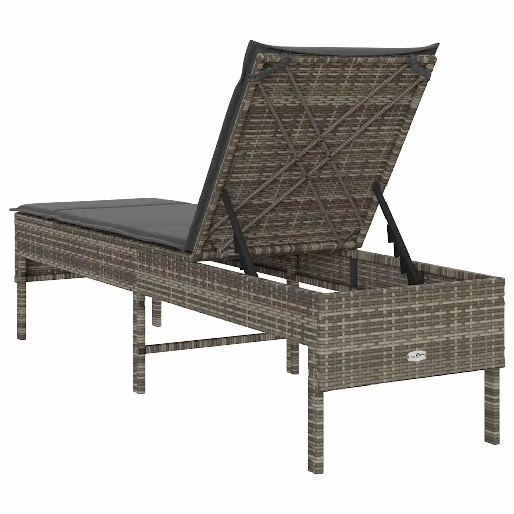 Lettino Prendisole con Cuscino Grigio 55x200x44cm in Polyrattan 4104102