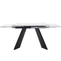 Tavolo allungabile da pranzo con sistema scorrevole e in acciaio al carbonio, 159x74x77 cm, Bianco+Nero