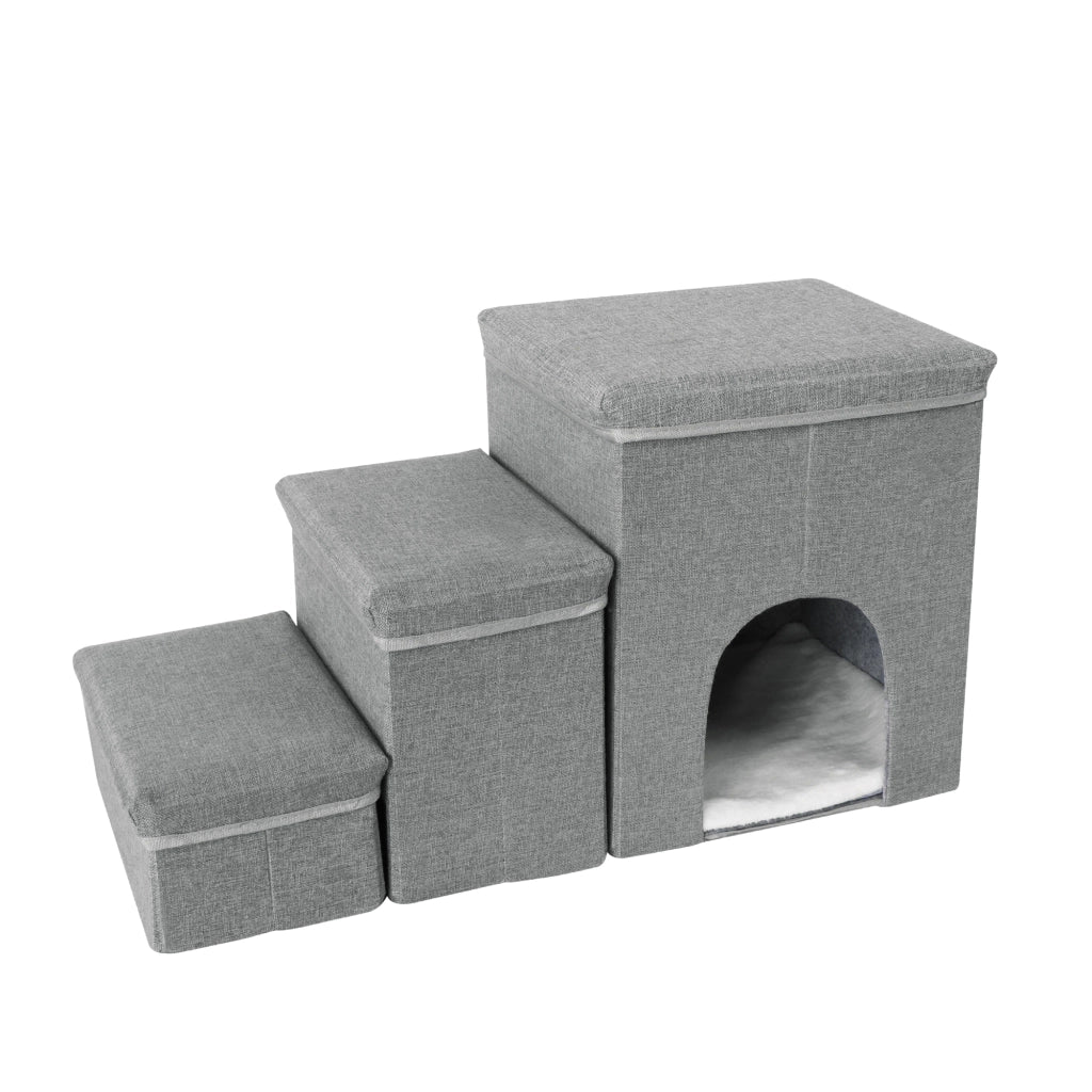 Scala per Cani e Gatti Vojens 3 Gradini con Porticina - Grigio [en.casa]