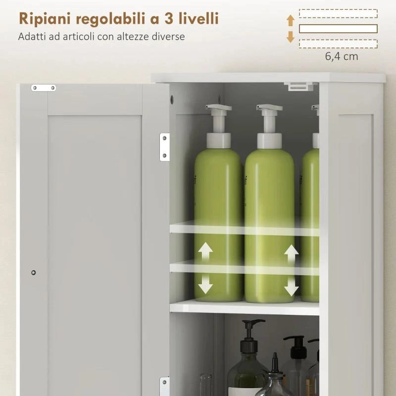 MOBILE ALTO BAGNO CON 2 RIPIANI APERTI E 2 ARMADIETTI CON SCAFFALI REGOLABILI, IN LEGNO, 30X30X170 CM, BIANCO