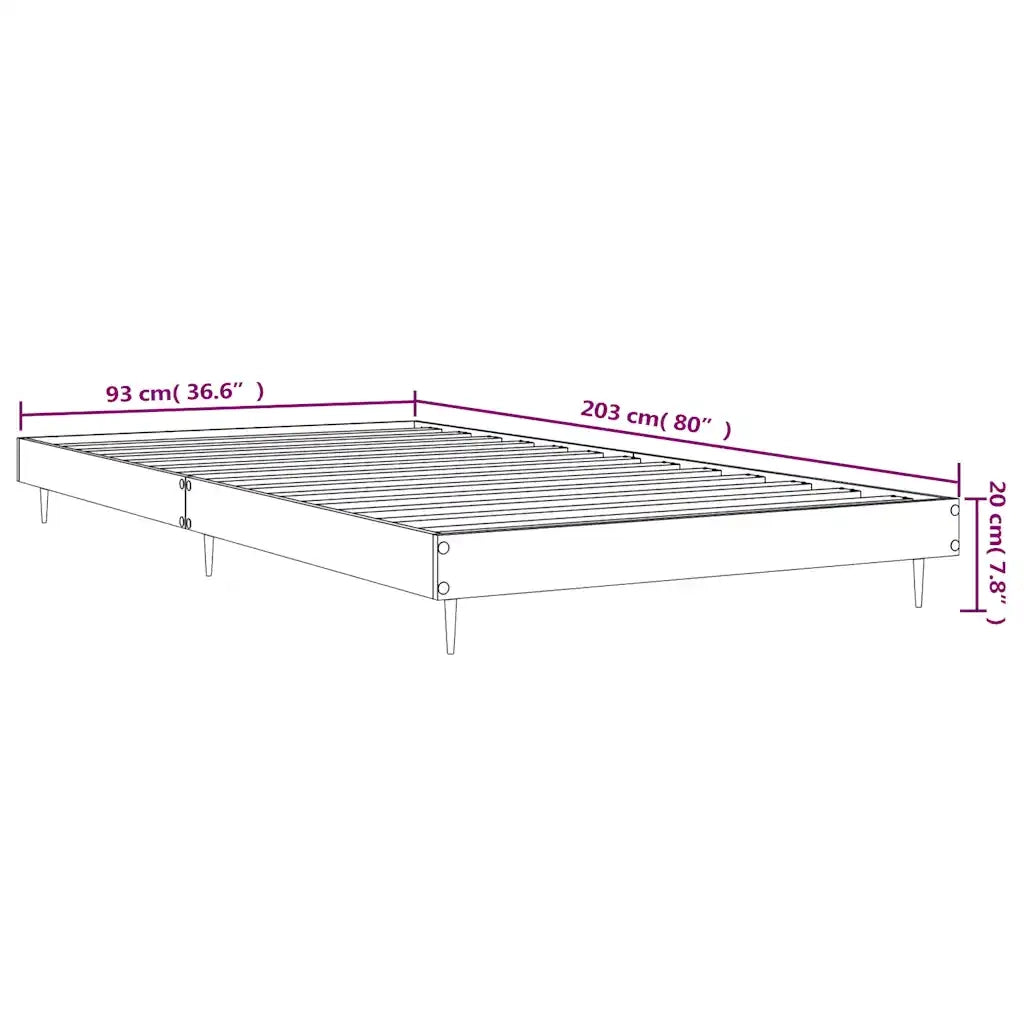 Letto singolo | Letto per adulti | Giroletto senza Materasso Rovere Fumo 90x200 cm in Truciolato