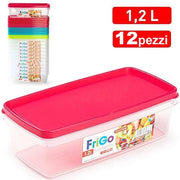 Trade Shop - Set Contenitori In Plastica Da 1,2lt Per Cibo Alimenti Frigorifero Rettangolare -