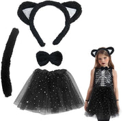 Costume da gatto per bambini - Set di cosplay con orecchie, coda, tutù, gonna - Costume da Halloween - Giochi di ruolo - Costume per bambine - Costume animale