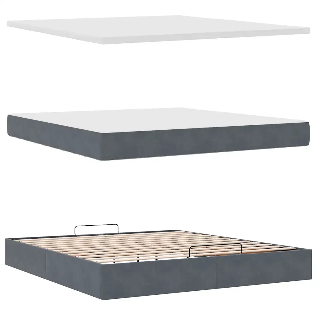 Struttura Letto Pouf con Materasso 160x200 cm in Velluto 3311196