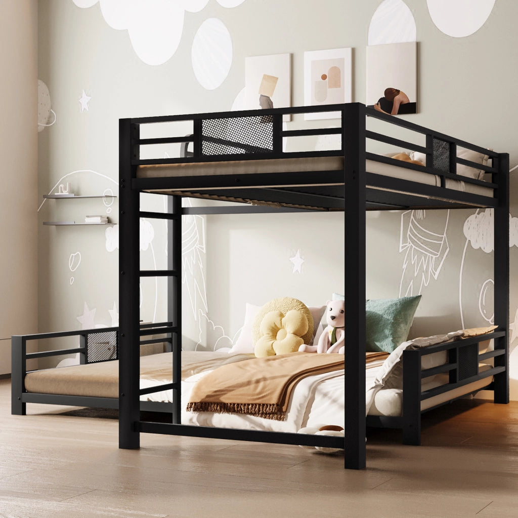 Letto a castello a L in metallo nero 90x200/140x200 con struttura robusta