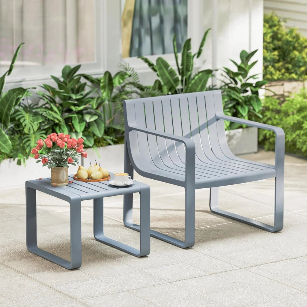Set di mobili da patio a 2 pezzi da caff¨¨ quadrato, Sedia in pp resistente alle intemperie con tavolino Grigio-Set mobili da esterno