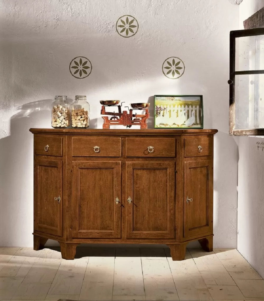 Madia credenza in legno scantonata grezza 4 porte l.158 p.48 h.102 (977) - Mobili 2G
