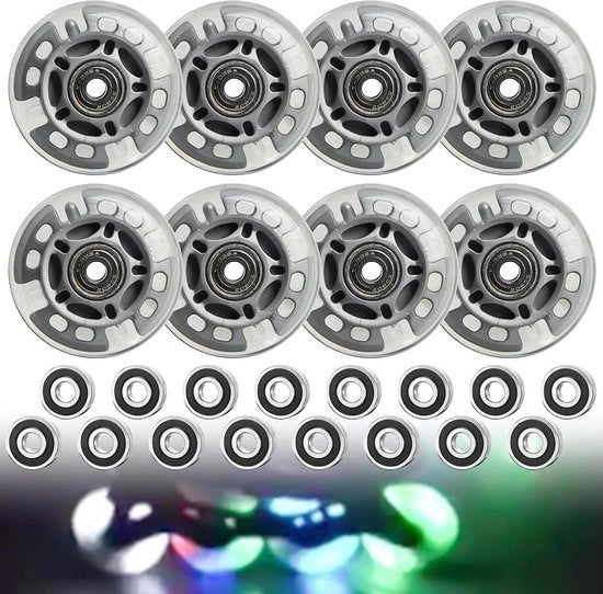 Inlineskates Wielen Set da 8 pezzi 72 mm per adulti e bambini - Inlineskates con LED e cuscinetti a sfera