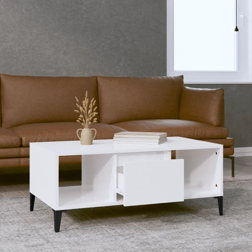 Tavolino Salotto Bianco Lucido 90x50x36,5 cm Legno Multistrato cod mxl 27980