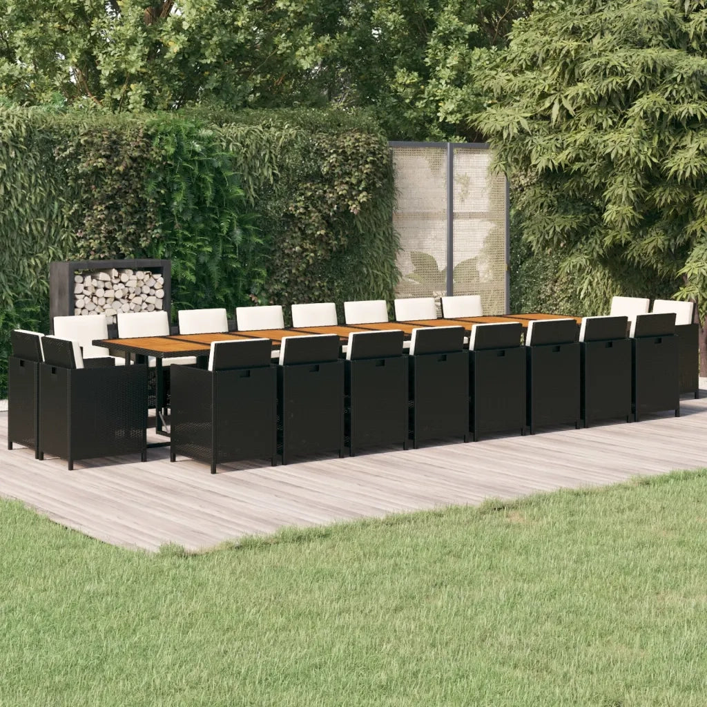 Set da Pranzo da Giardino 21 pz con Cuscini in Polyrattan Nero