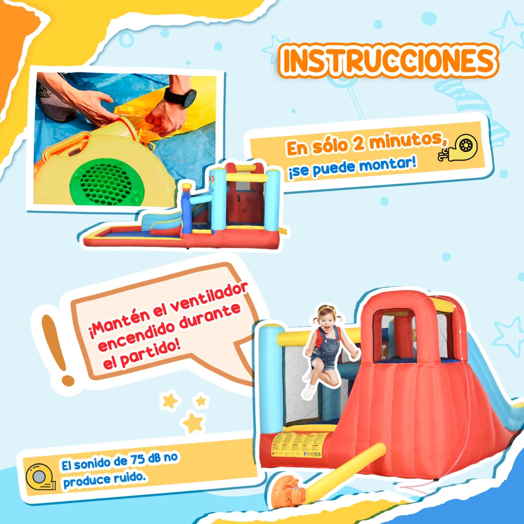 Casetta Gonfiabile per Bambini con Scivolo e Piscina ¨C zephmum ¨C 435x245x200 cm Multicolore