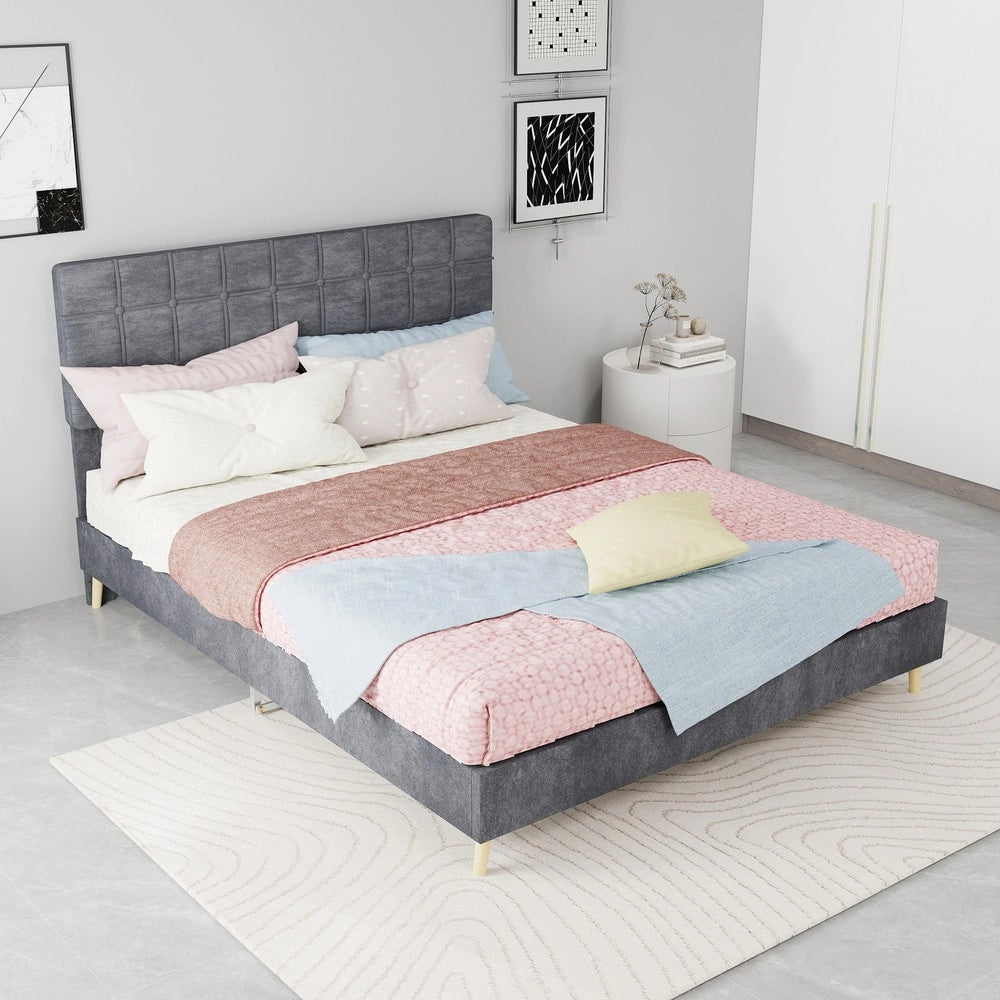 Letto Matrimoniale Imbottito ¨C MINIMAL ¨C Tessuto Grigio Scuro 140x200