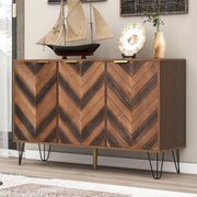 Credenza a 3 ante con ampio spazio contenitivo, finitura effetto legno naturale e gambe in ferro