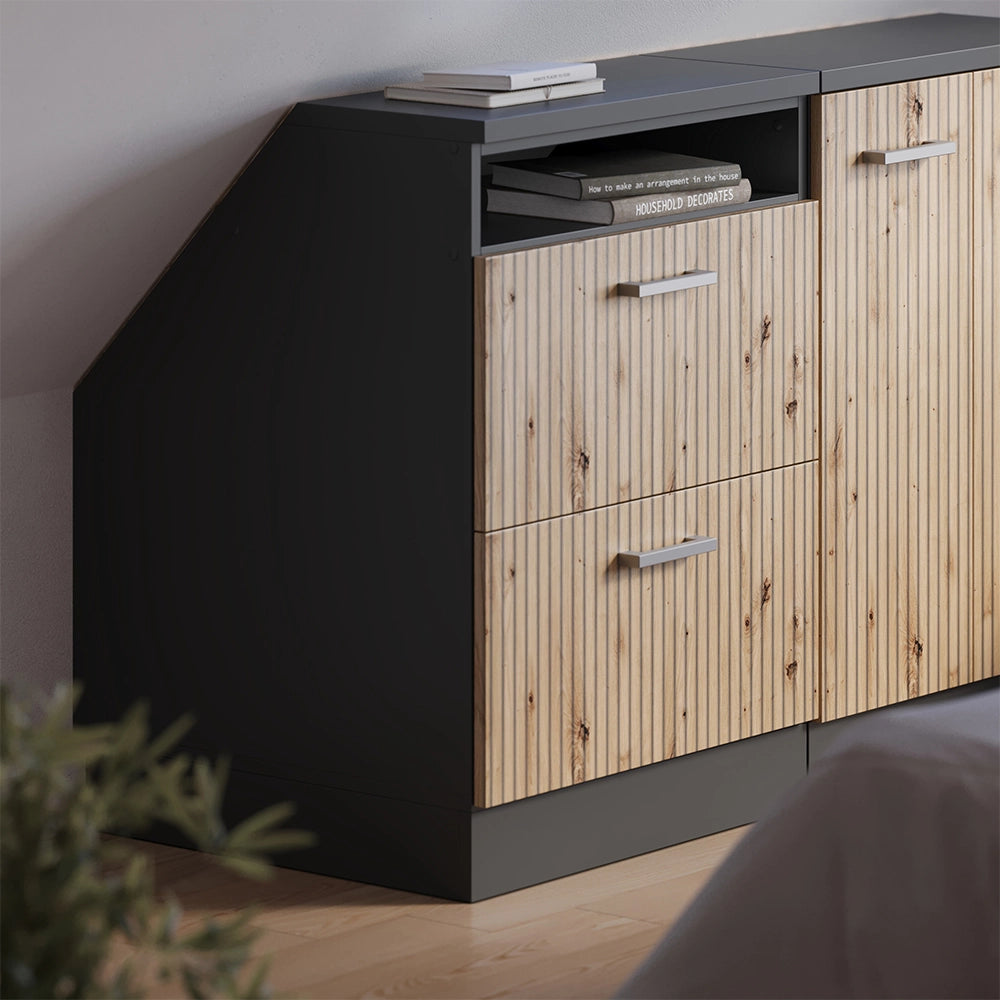 Mobile cucina sottotetto R-Line Rovere artigianale/Antracite 60 cm con 2 cassetti, carcassa 60 cm profondità Vicco