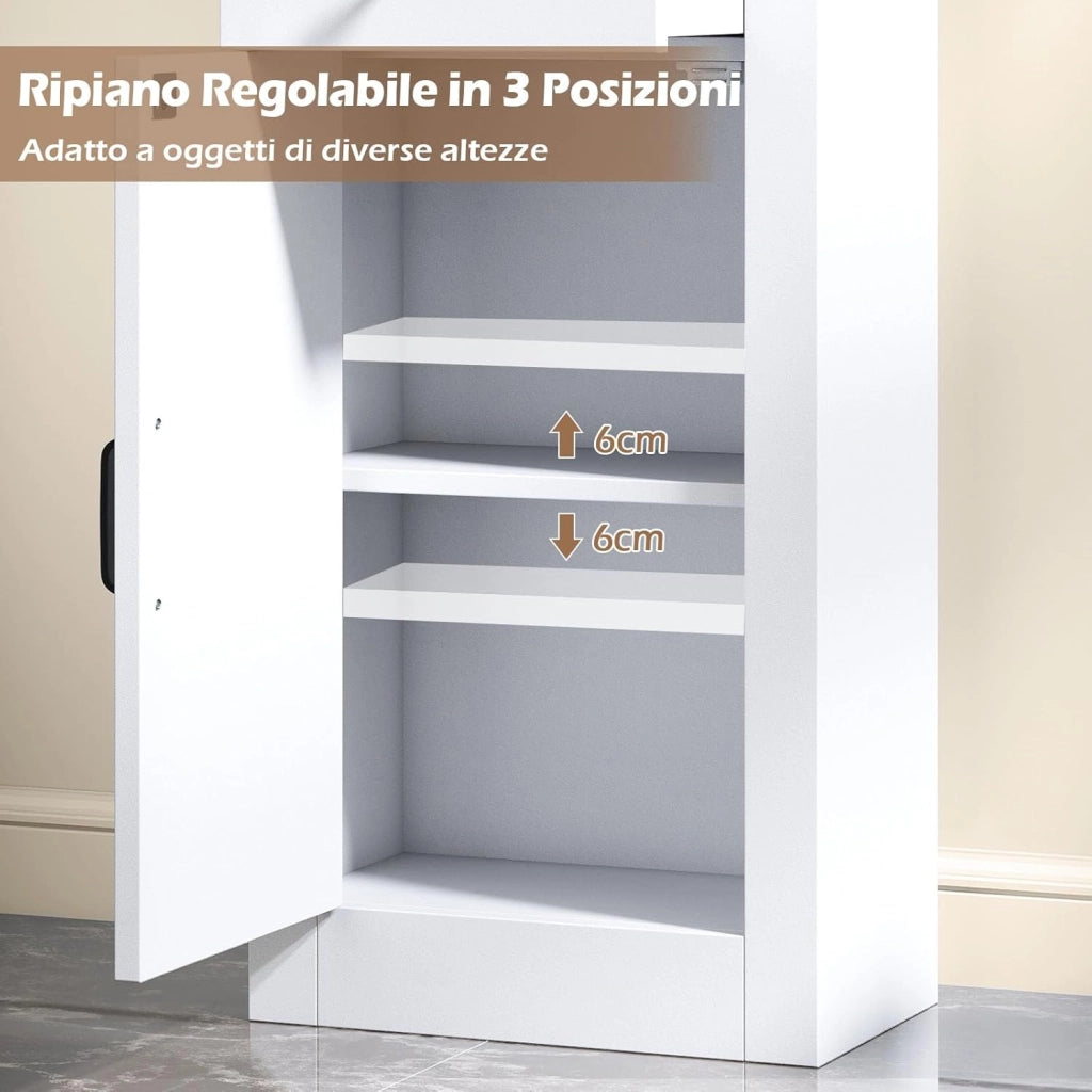 Armadio Bagno Salvaspazio, Mobile Bagno Alto Stretto con Scomparti Aperti, Cassetto e Ripiani Regolabili, Colonna Bagno per Lavanderia, Soggiorno e Cucina, 40 x 24 x 173 cm