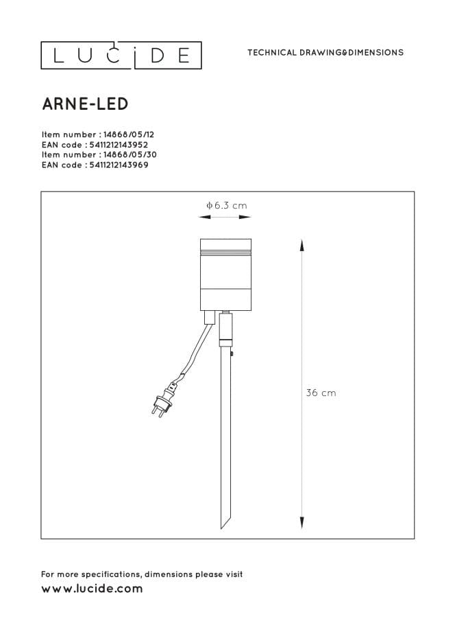 Lampada da esterno Lucide ARNE-LED nera GU10 5W 2700K IP44