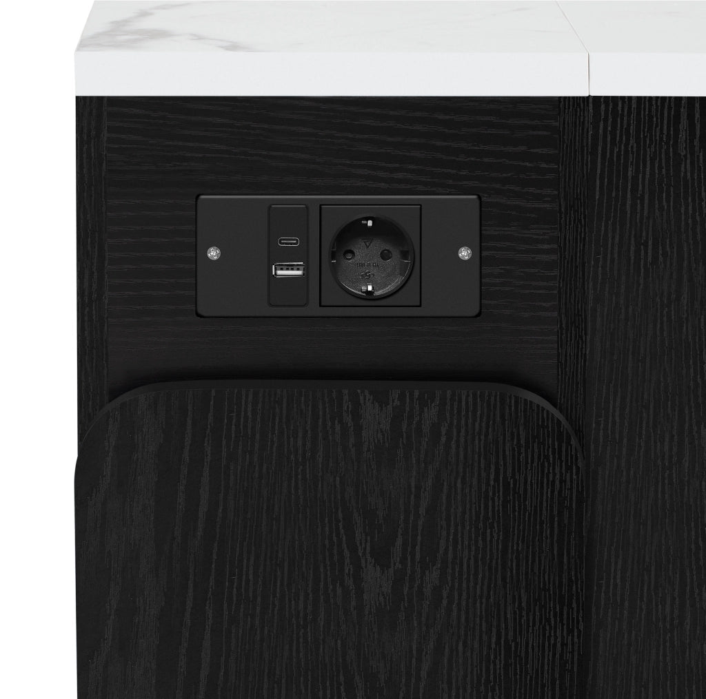 Tavolo da pranzo allungabile con isola cucina; LED; USB Type-C; bianco e nero