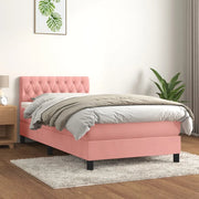 Giroletto a Molle con Materasso-Struttura Letto Rosa 90x190 cm in Velluto 996498