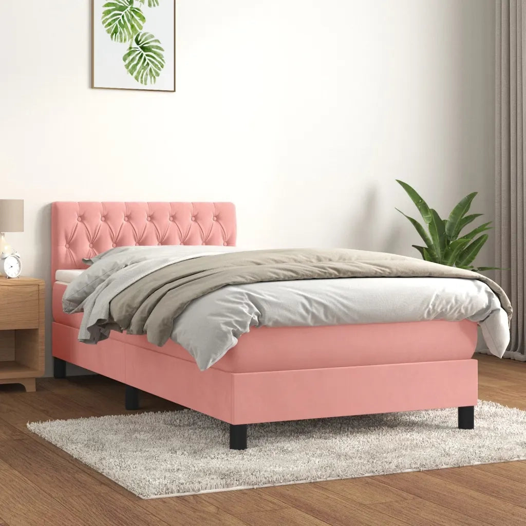 Giroletto a Molle con Materasso-Struttura Letto Rosa 90x190 cm in Velluto 996498