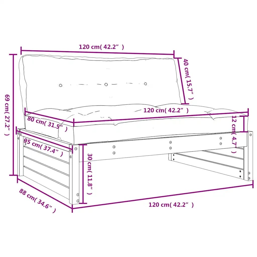 Divano Centrale 120x80 cm in Legno Massello di Pino Bianco 825759