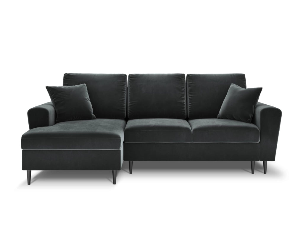 Cosmopolitan Design - Divano convertibile angolare sinistro con contenitore "Kyoto" 4 posti in velluto grigio scuro 