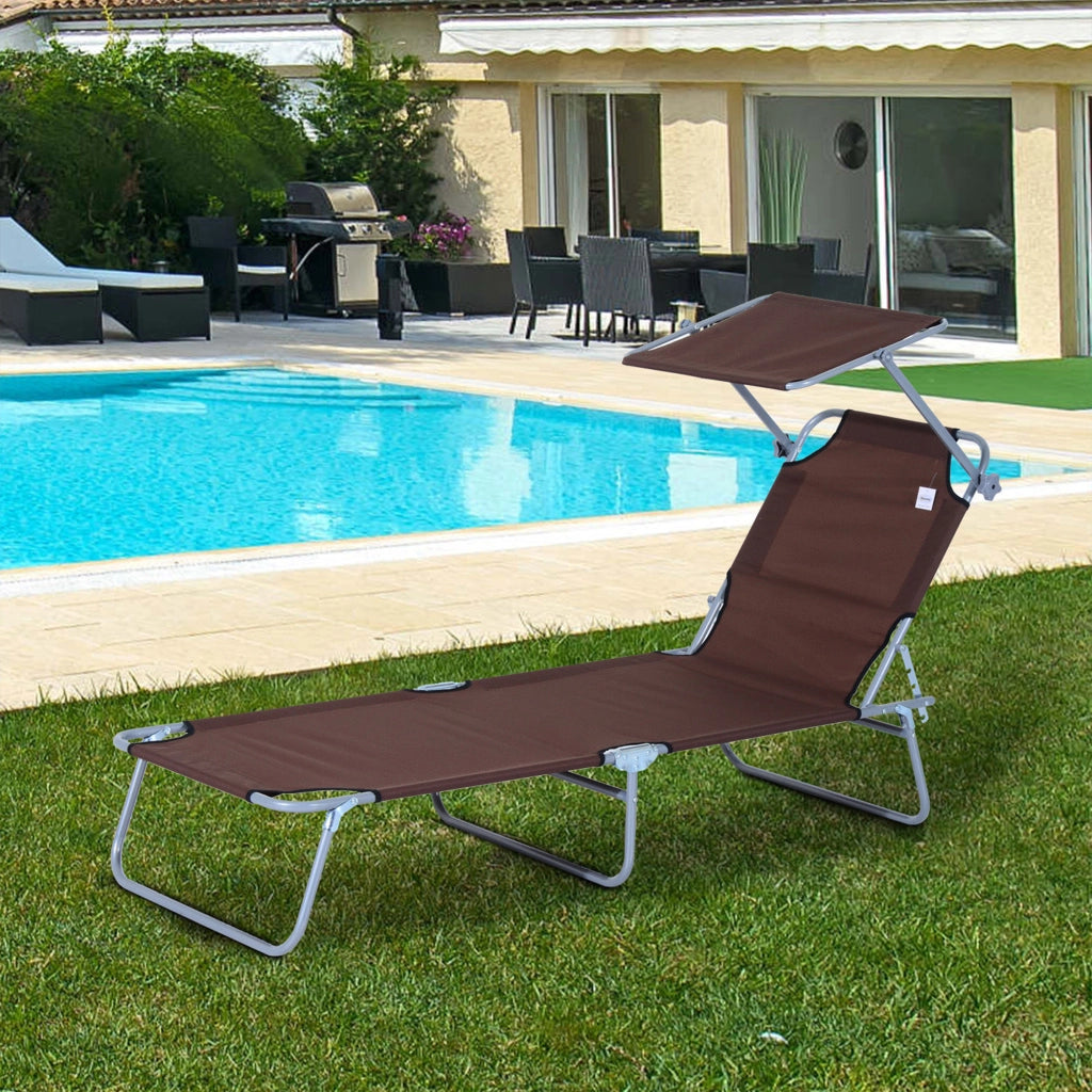 Lettino prendisole 187x58x36 cm pieghevole con parasole in metallo marrone