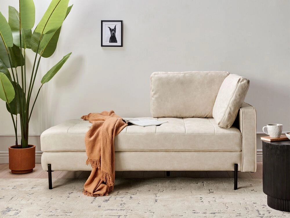 Chaise longue in ecopelle con inserti beige chiaro lato destro stile moderno tradizionale