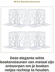 Sostegni per libri Antiscivolo - 4 Paia Metallo Bianco - Sostegno per libri Robusto - Libreria Ufficio - Sostegno Decorativo per libri - Solido e Duraturo - Sostegno per libri con Antiscivolo