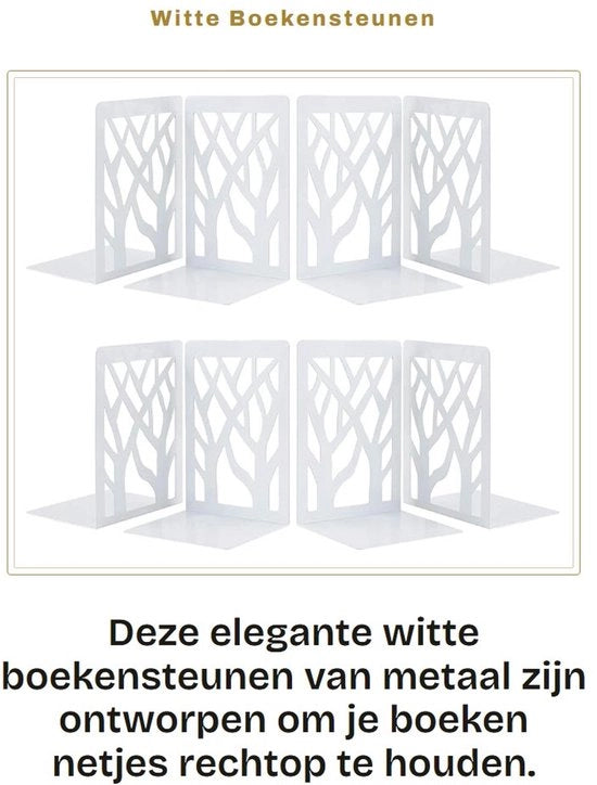 Sostegni per libri Antiscivolo - 4 Paia Metallo Bianco - Sostegno per libri Robusto - Libreria Ufficio - Sostegno Decorativo per libri - Solido e Duraturo - Sostegno per libri con Antiscivolo
