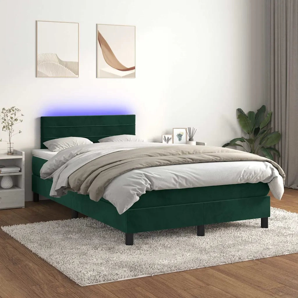 Letto a Molle con Materasso e LED Verde Scuro 120x190cm Velluto