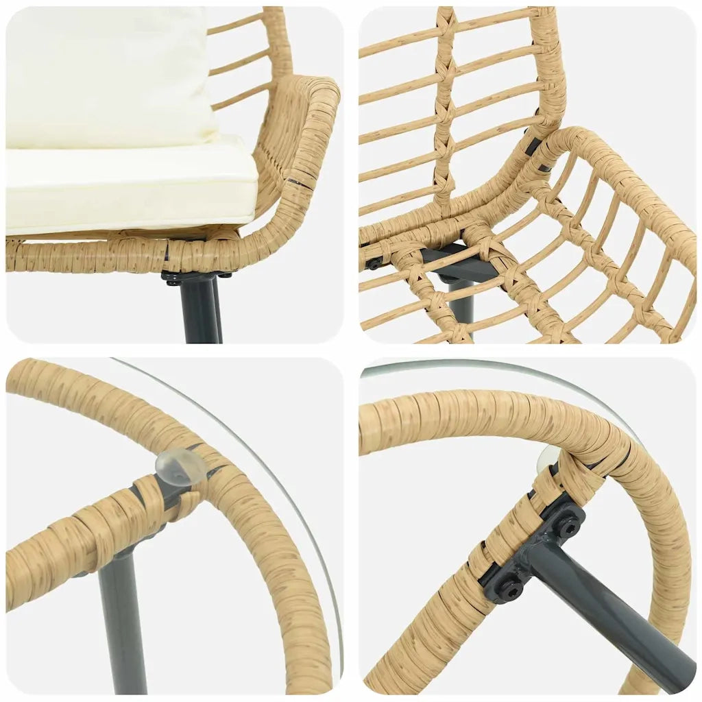 Set da Pranzo per Giardino 3 pz | Set Salotto da Giardino Marrone e Crema polyrattan