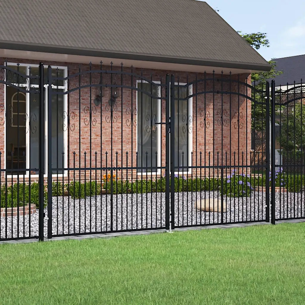 Cancello per recinzione Kampen con punta a lancia Nero 302x172 cm in acciaio 151098