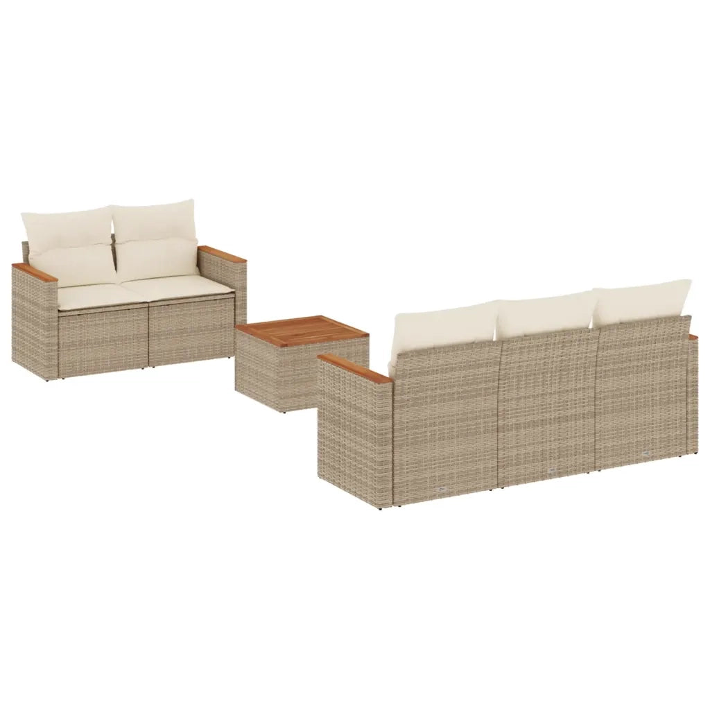Set Divano da Giardino 6 pz con Cuscini Beige in Polyrattan