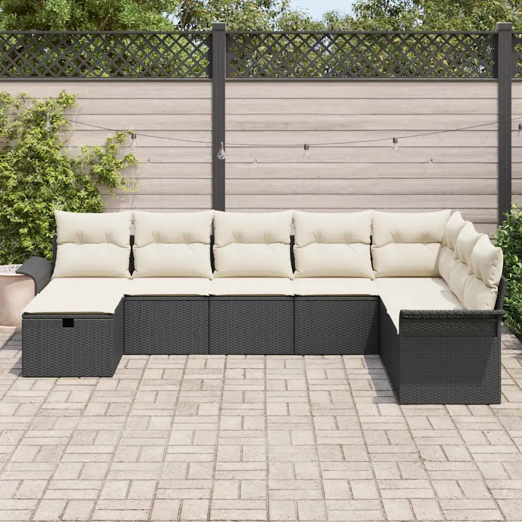 Set Divano da Giardino 8 pcs Nero e Crema polyrattan