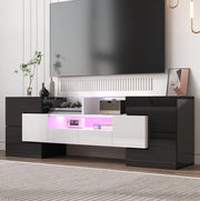Mobile TV moderno con LED multicolore; 145 cm; bianco lucido e nero