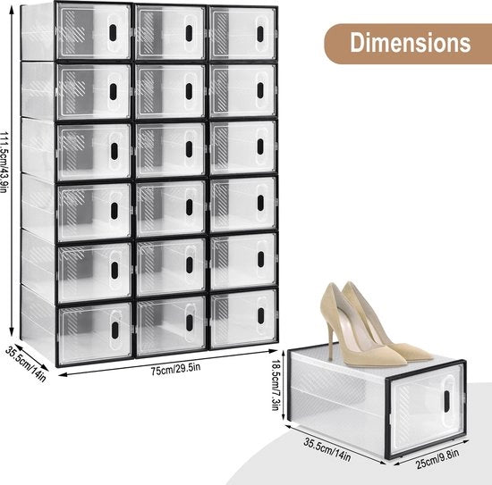 Cassettiere per Scarpe - Porta Magnetica - Transparente - 18 Pair di Scarpe - Organizzatore per Scarpe