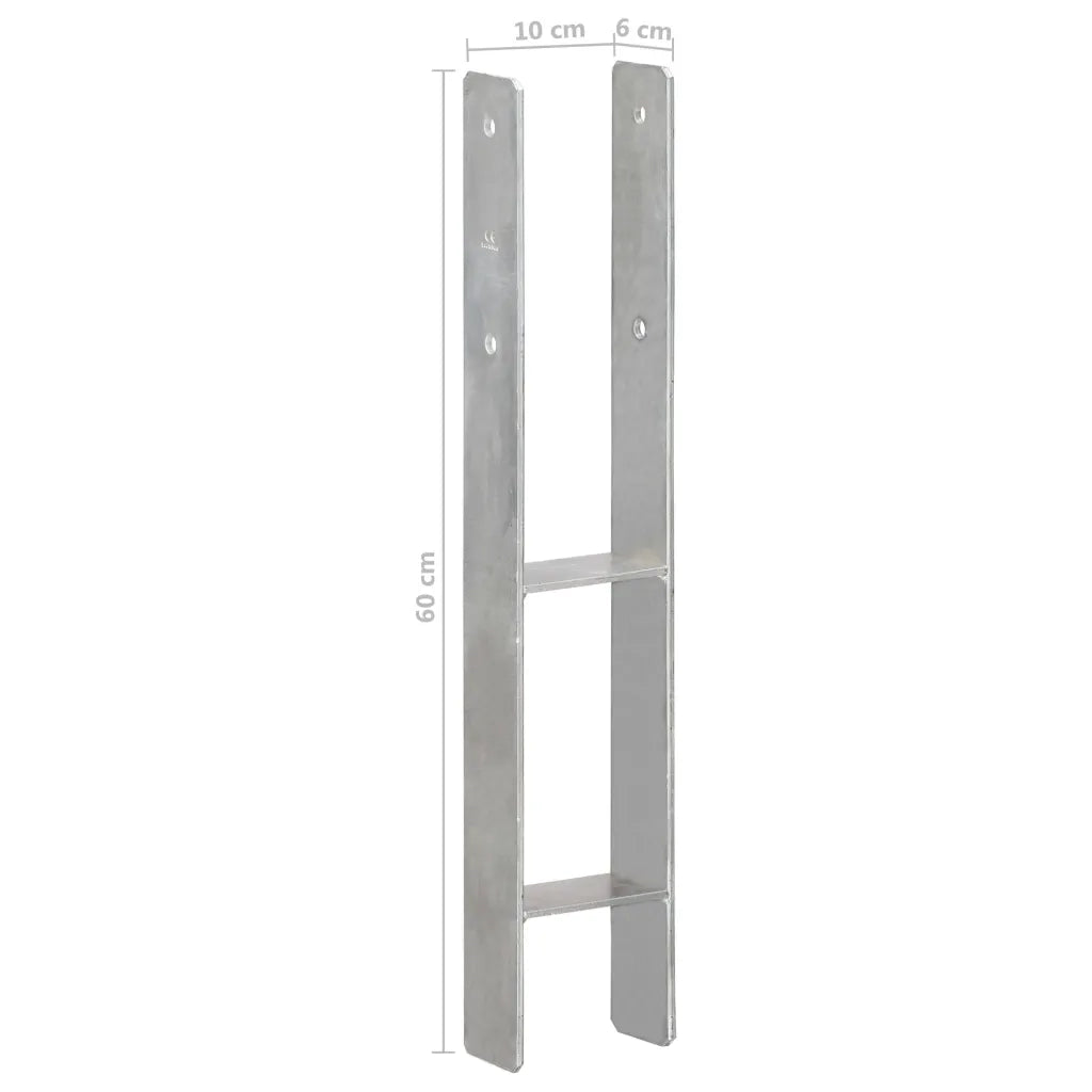 Picchetti per Recinzione 6 pz Argento 10x6x60cm Acciaio Zincato 145303
