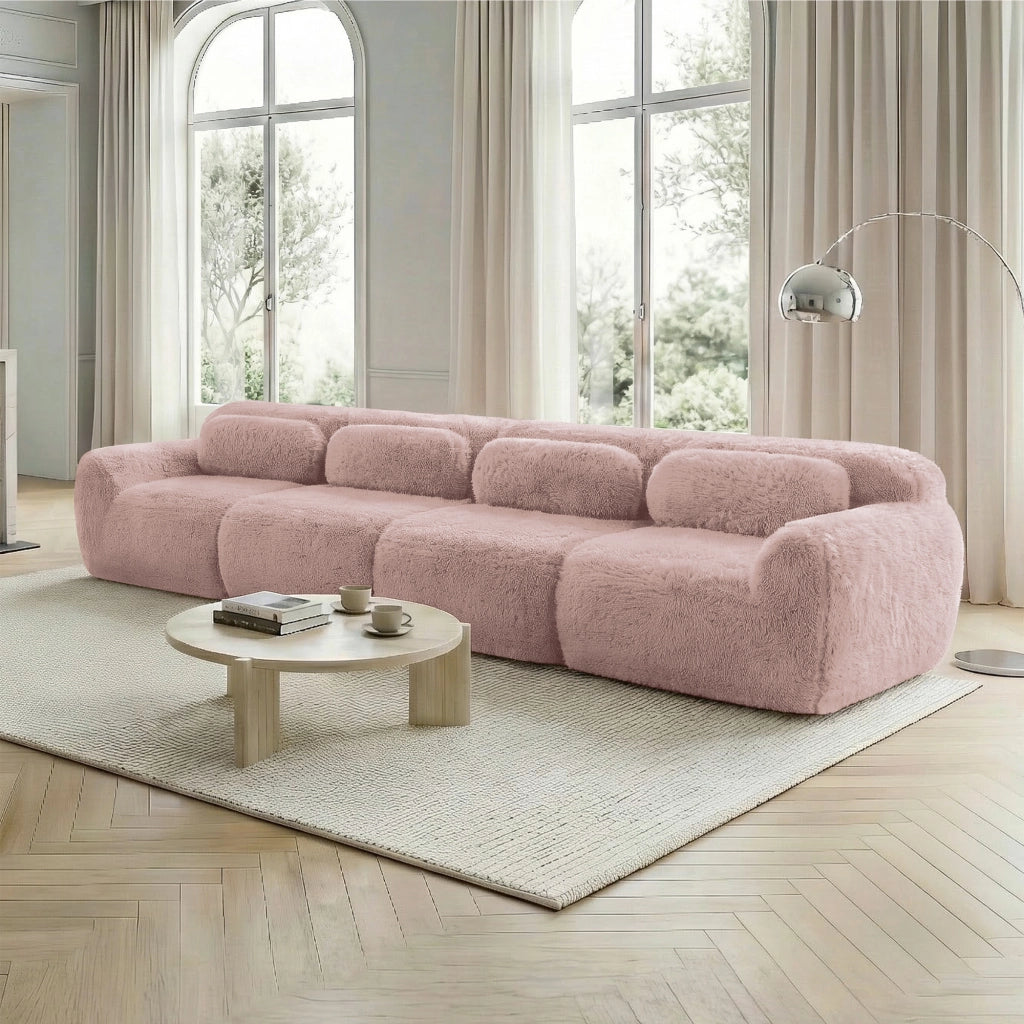 Divano 4 Posti ¨C MINIMAL ¨C Tessuto Morbido, Cuscini, Rosa