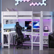 Letto gaming con scrivania - Xylo - 90x200 - Bianco - LED, ricarica, scaffali
