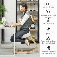 Sedia Ergonomica con Inginocchiatoio in Legno di Betulla e Cuscino, 51x69x58 cm, Crema