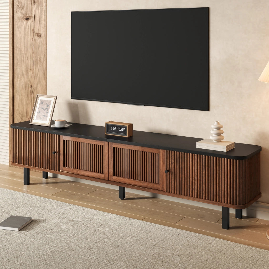 Mobile porta tv noce 190 cm con ante scorrevoli in rete e struttura in MDF
