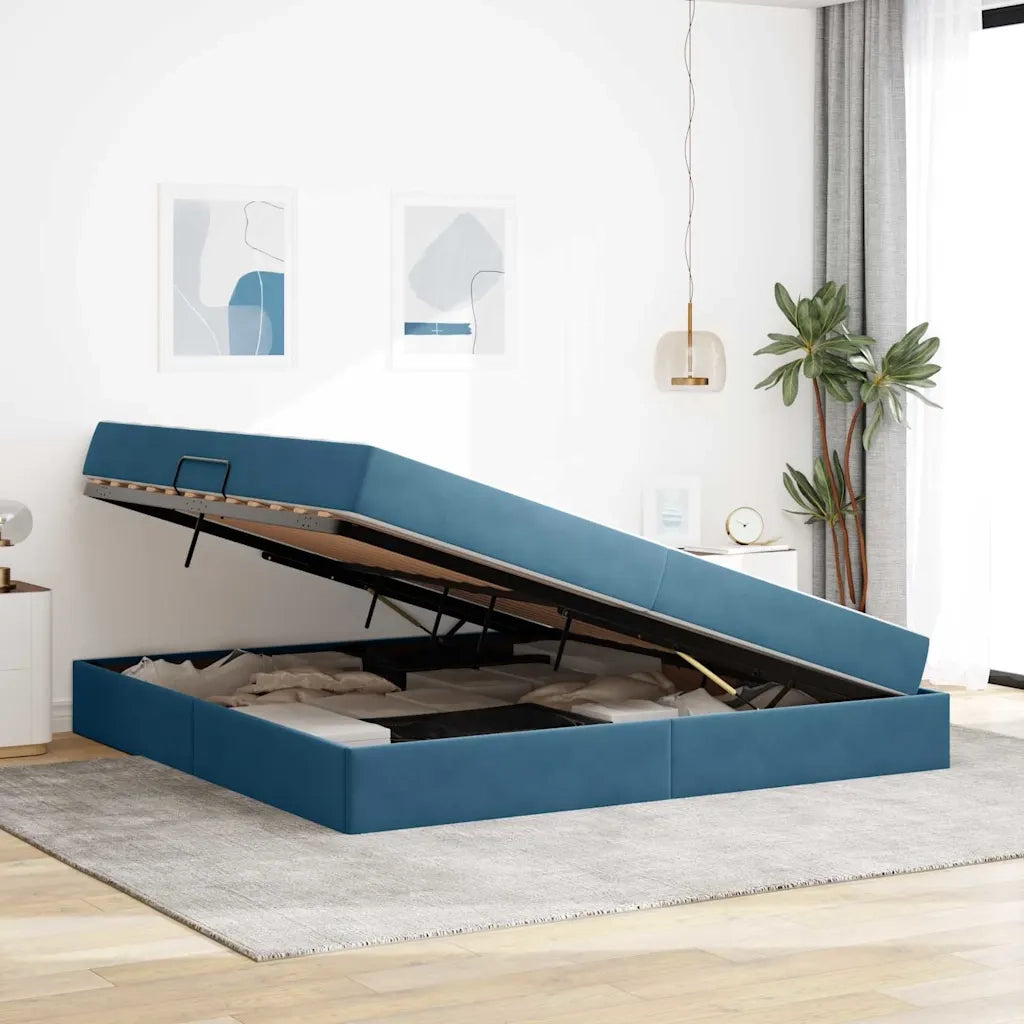 Letto con contenitore e materasso Blu Scuro 200 x 200 cm