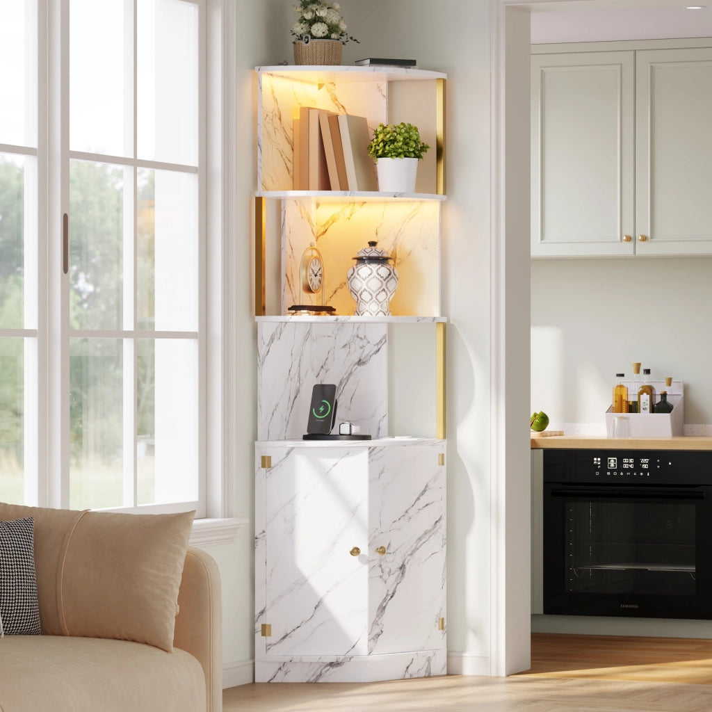 Mobile angolare con vani aperti e 2 ante - per cucina - in MDF - 38 x 38 x 180 cm - bianco
